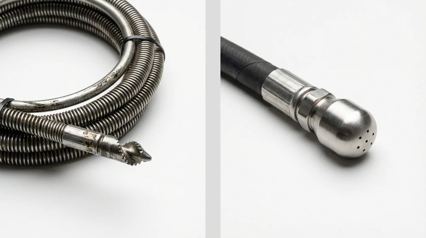 Drain snake cable and hydro jetting nozzle used for drain cleaning in Worland, WY